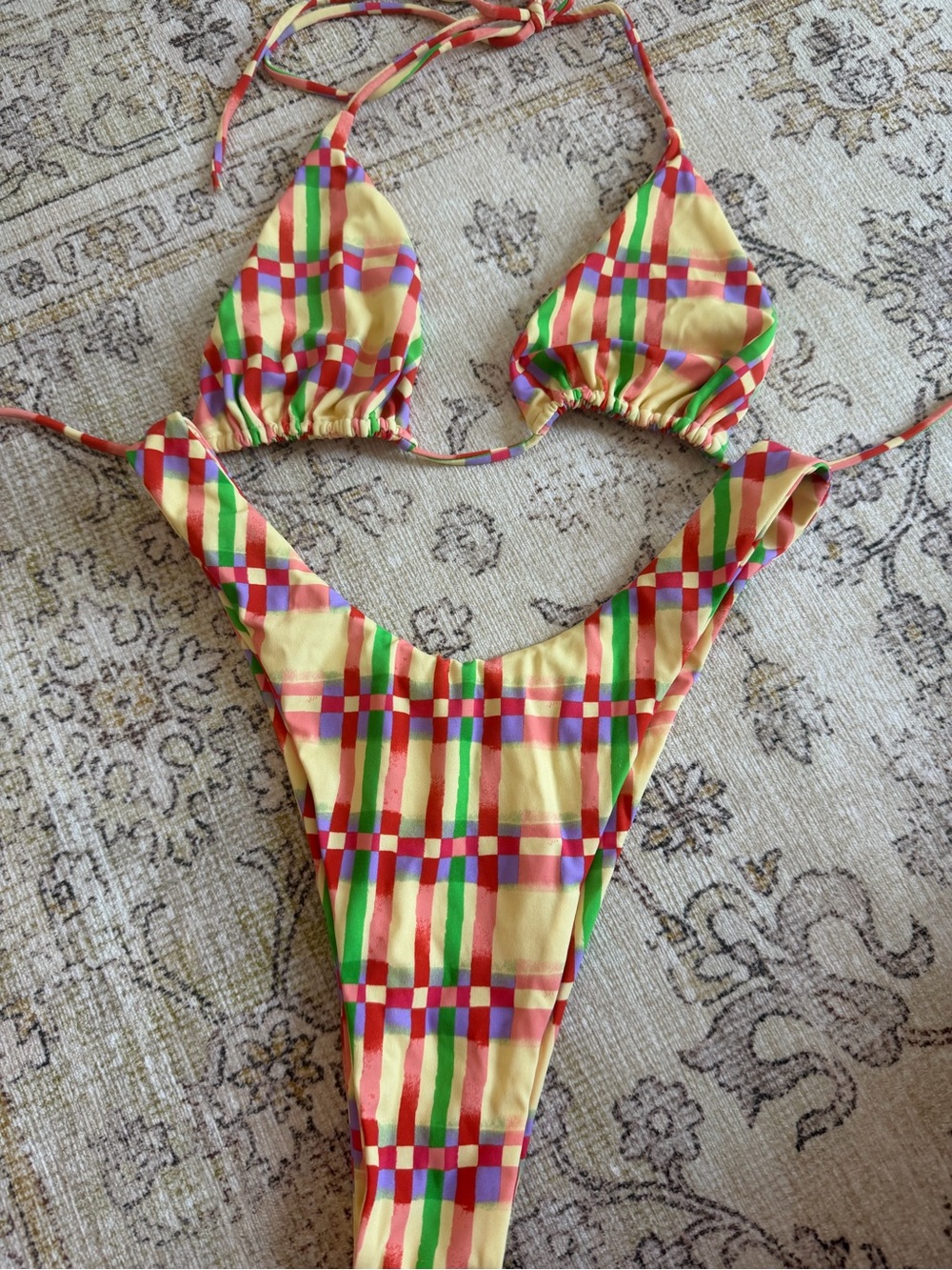 RESA Yellow Multicolor Check Bikini Set